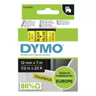 Bandă Dymo originală pentru imprimantă de etichete, Dymo, 45018, S0720580, imprimare neagră/fond galben, 7m, 12mm, D1