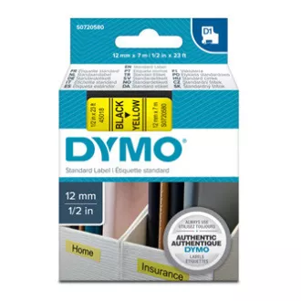 Bandă Dymo originală pentru imprimantă de etichete, Dymo, 45018, S0720580, imprimare neagră/fond galben, 7m, 12mm, D1