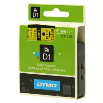 Bandă Dymo originală pentru imprimantă de etichete, Dymo, 45018, S0720580, imprimare neagră/fond galben, 7m, 12mm, D1