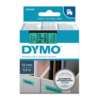 Bandă Dymo originală pentru imprimantă de etichete, Dymo, 45019, S0720590, imprimare neagră/fond verde, 7m, 12mm, D1