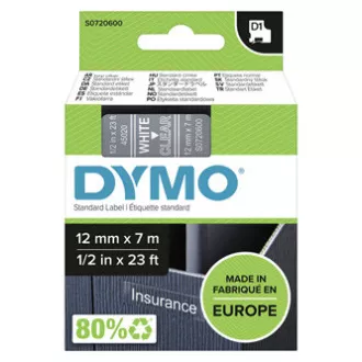 Bandă Dymo originală pentru imprimantă de etichete, Dymo, 45020, S0720600, imprimare albă/bază transparentă, 7m, 12mm, D1
