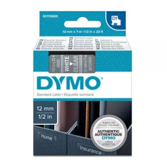 Bandă Dymo originală pentru imprimantă de etichete, Dymo, 45020, S0720600, imprimare albă/bază transparentă, 7m, 12mm, D1