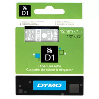 Bandă Dymo originală pentru imprimantă de etichete, Dymo, 45020, S0720600, imprimare albă/bază transparentă, 7m, 12mm, D1