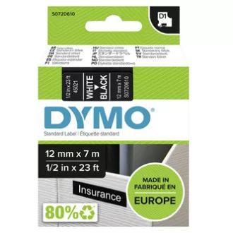 Bandă Dymo originală pentru imprimantă de etichete, Dymo, 45021, S0720610, imprimare albă/fond negru, 7m, 12mm, D1