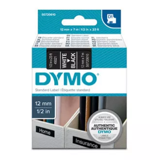 Bandă Dymo originală pentru imprimantă de etichete, Dymo, 45021, S0720610, imprimare albă/fond negru, 7m, 12mm, D1