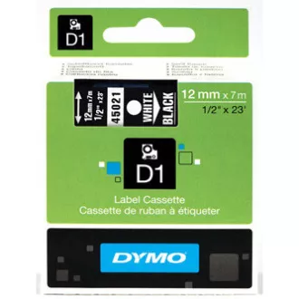 Bandă Dymo originală pentru imprimantă de etichete, Dymo, 45021, S0720610, imprimare albă/fond negru, 7m, 12mm, D1