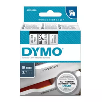 Bandă Dymo originală pentru imprimantă de etichete, Dymo, 45800, S0720820, imprimare neagră/bază transparentă, 7m, 19mm, D1