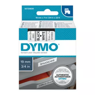 Bandă Dymo originală pentru imprimantă de etichete, Dymo, 45803, S0720830, imprimare neagră/fond alb, 7m, 19mm, D1