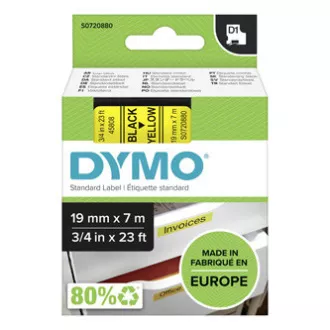 Bandă Dymo originală pentru imprimantă de etichete, Dymo, 45808, S0720880, imprimare neagră/fond galben, 7m, 19mm, D1