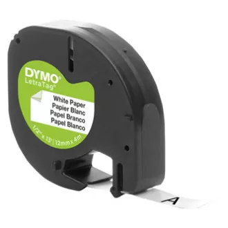 Bandă Dymo originală pentru imprimantă de etichete, Dymo, 59421, S0721510, imprimare neagră/fond alb, 4m, 12mm, bandă de hârtie LetraTag