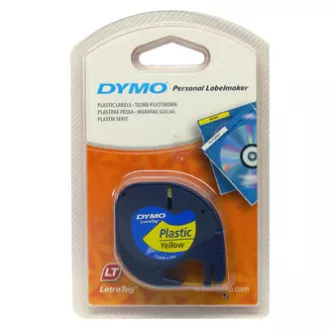 Bandă Dymo originală pentru imprimantă de etichete, Dymo, 59423, S0721620, imprimare neagră/fond galben, 4m, 12mm, bandă de plastic LetraTag