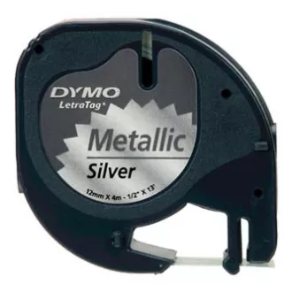 Bandă Dymo originală pentru imprimantă de etichete, Dymo, S0721730, imprimare neagră/suport argintiu, 4 m, 12 mm, bandă metalică LetraTag