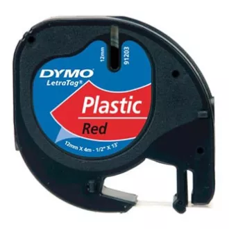 Bandă Dymo originală pentru imprimantă de etichete, Dymo, 91203, S0721630, imprimare neagră/fond roșu, 4m, 12mm, bandă de plastic LetraTag