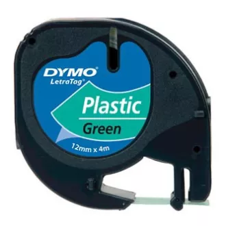 Bandă Dymo originală pentru imprimantă de etichete, Dymo, 91204, S0721640, imprimare neagră/fond verde, 4m, 12mm, bandă de plastic LetraTag
