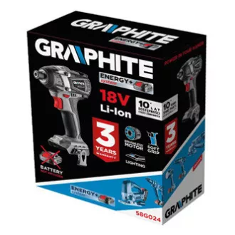 Cheie cu impact, fără perii 58G024, baterie, 18V, 1500mAh, grafit Cheie cu impact, fără perii 58G024, baterie, 18V, 1500mAh, grafit