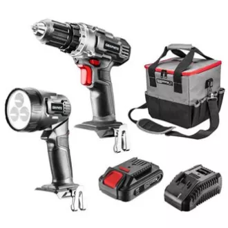 Set de scule, baterie, 58G016, șurubelniță/lanternă/pungă/acumulator/încărcător, 18V, 5 părți, grafit