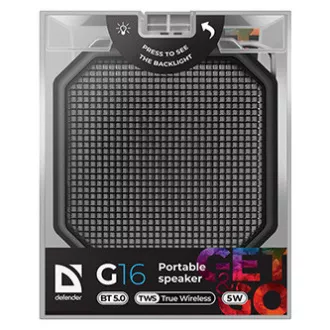 Difuzor Defender G16, Li-Ion, 1.0, 5W, negru, control volum, iluminare LED de fundal, BT 5.0, TWS, 50Hz~20kHz, REDUCERE Difuzor Defender G16, Li-Ion, 1.0, 5W, negru, control volum, iluminare LED de fundal, BT 5.0, TWS, 50Hz~20kHz, REDUCERE