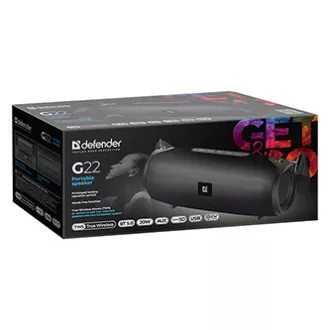 Difuzor Defender G22, Li-Ion, 2.0, 20W, negru, control volum, BT 5.0, TWS, radiatoare laterale pasive, 40Hz~20kHz