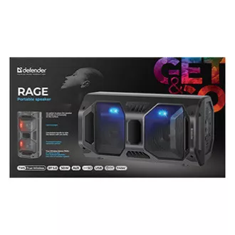 Difuzor Defender Rage, Li-Ion, 2.0, 50W, negru, control volum, iluminare LED de fundal, BT 5.0, TWS, telecomandă, 45Hz