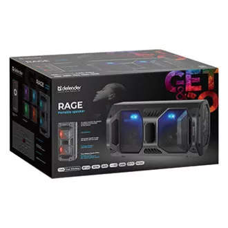 Difuzor Defender Rage, Li-Ion, 2.0, 50W, negru, control volum, iluminare LED de fundal, BT 5.0, TWS, telecomandă, 45Hz