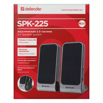 Boxe Defender SPK-225, 2.0, 4W, gri, control volum, carcasă ecranată magnetic, mufă pentru căști, 200Hz~18kHz