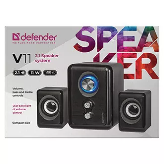 Boxe Defender V11, 2.1, 11W, negru, control volum, buton de pornire, reglare bas și înalte, 40Hz~18kHz
