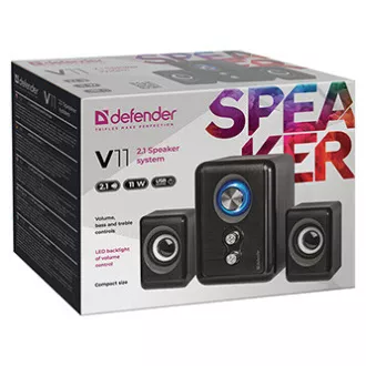 Boxe Defender V11, 2.1, 11W, negru, control volum, buton de pornire, reglare bas și înalte, 40Hz~18kHz