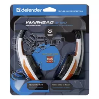 Căști de gaming Defender Warhead G-120 cu microfon, cu fir, alb-roșu, 2x jack de 3,5 mm