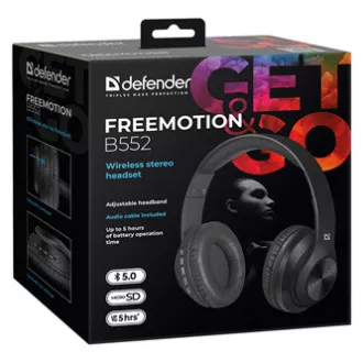 Căști Defender FreeMotion B552 cu microfon, wireless, negre, 2.0, drivere de 40 mm tip USB Căști Defender FreeMotion B552 cu microfon, wireless, negre, 2.0, drivere de 40 mm tip USB