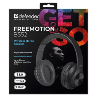 Căști Defender FreeMotion B552 cu microfon, wireless, negre, 2.0, drivere de 40 mm tip USB Căști Defender FreeMotion B552 cu microfon, wireless, negre, 2.0, drivere de 40 mm tip USB