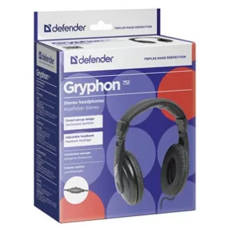 Căști Defender Gryphon 751, cu fir, negre, închise, mufă de 3,5 mm