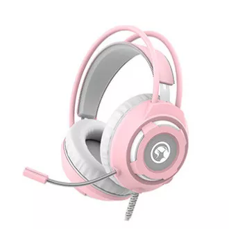 Căști Marvo HG8936 cu microfon, cu fir, roz, iluminate din spate, mufă de 3,5 mm + USB