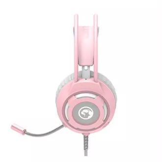 Căști Marvo HG8936 cu microfon, cu fir, roz, iluminate din spate, mufă de 3,5 mm + USB