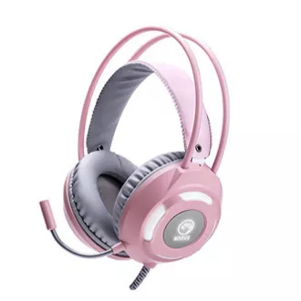 Căști Marvo HG8936 cu microfon, cu fir, roz, iluminate din spate, mufă de 3,5 mm + USB