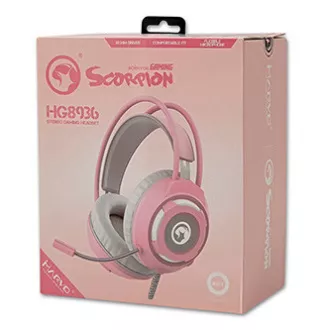Căști Marvo HG8936 cu microfon, cu fir, roz, iluminate din spate, mufă de 3,5 mm + USB