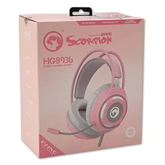 Căști Marvo HG8936 cu microfon, cu fir, roz, iluminate din spate, mufă de 3,5 mm + USB