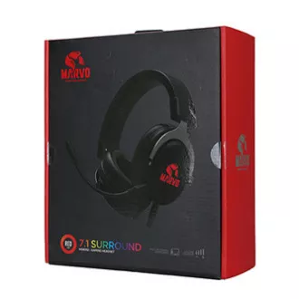 Căști Marvo HG9052 cu microfon, cu fir, negre, 7.1 (virtual), iluminare din spate roșie, tip USB 7.1 (virtual)