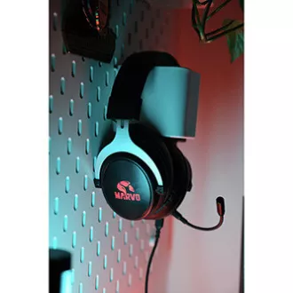 Căști Marvo HG9052 cu microfon, cu fir, negre, 7.1 (virtual), iluminare din spate roșie, tip USB 7.1 (virtual)