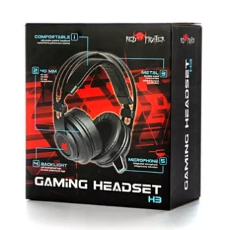 Căști Red Fighter H3 cu microfon, cu fir, negru-roșu, gaming, iluminare din spate, 2x jack de 3,5 mm + USB