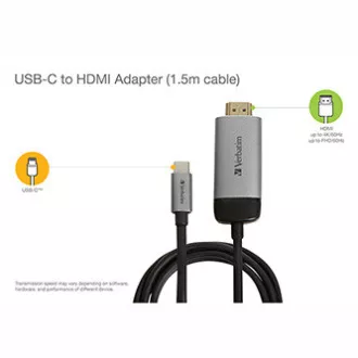 Hub USB (3.1) 1 port, 49144, gri, lungime cablu 1,5 m, Verbatim, adaptor USB C la HDMI
