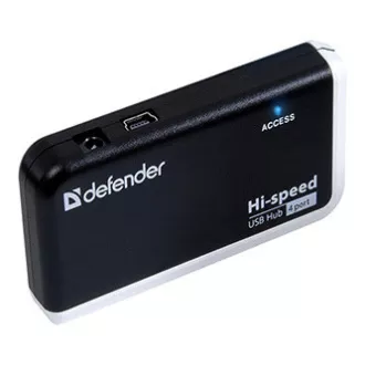 Hub USB (2.0) cu 4 porturi, Quadro Infix, negru-gri, Defender, indicator LED, compact.