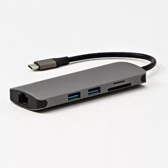 Stație de andocare USB 3.1 Type-C gri, Nouă, HDMI, RJ45, microSD, USB C (PD), 2x USB3.0