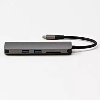 Stație de andocare USB 3.1 Type-C gri, Nouă, HDMI, RJ45, microSD, USB C (PD), 2x USB3.0