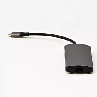 Stație de andocare USB 3.1 Type-C gri, Nouă, HDMI, RJ45, microSD, USB C (PD), 2x USB3.0