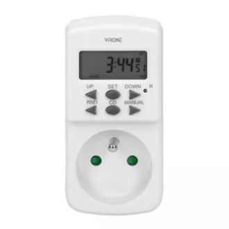 Priza cu timer electronic Mini 230V, 50Hz, max 1800W, alb, Virone, timer, 10 programe, 2P+Z