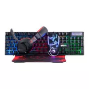Set tastatură Marvo CM409 EN cu fir (USB) SUA, negru cu mouse de gaming, pad și căști, gaming, iluminare din spate cu membrană