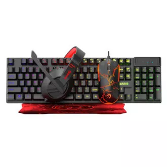 Set tastatură Marvo CM409 EN cu fir (USB) SUA, negru cu mouse de gaming, pad și căști, gaming, iluminare din spate cu membrană