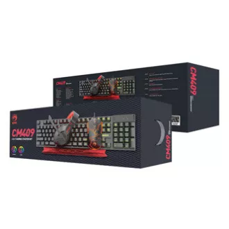 Set tastatură Marvo CM409 EN cu fir (USB) SUA, negru cu mouse de gaming, pad și căști, gaming, iluminare din spate cu membrană