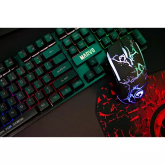 Set tastatură Marvo CM409 EN cu fir (USB) SUA, negru cu mouse de gaming, pad și căști, gaming, iluminare din spate cu membrană