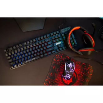 Set tastatură Marvo CM409 EN cu fir (USB) SUA, negru cu mouse de gaming, pad și căști, gaming, iluminare din spate cu membrană